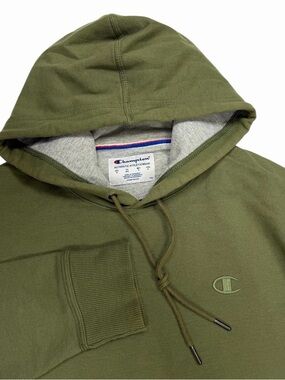 Champion Hoodie Mens Medium Green Athletic Pullover Sweatshirt Boxy Blank C Logo